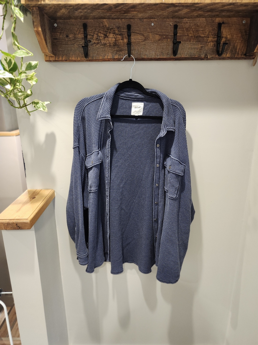 aerie Xxl Navy Lumberjane Waffle Knit Top